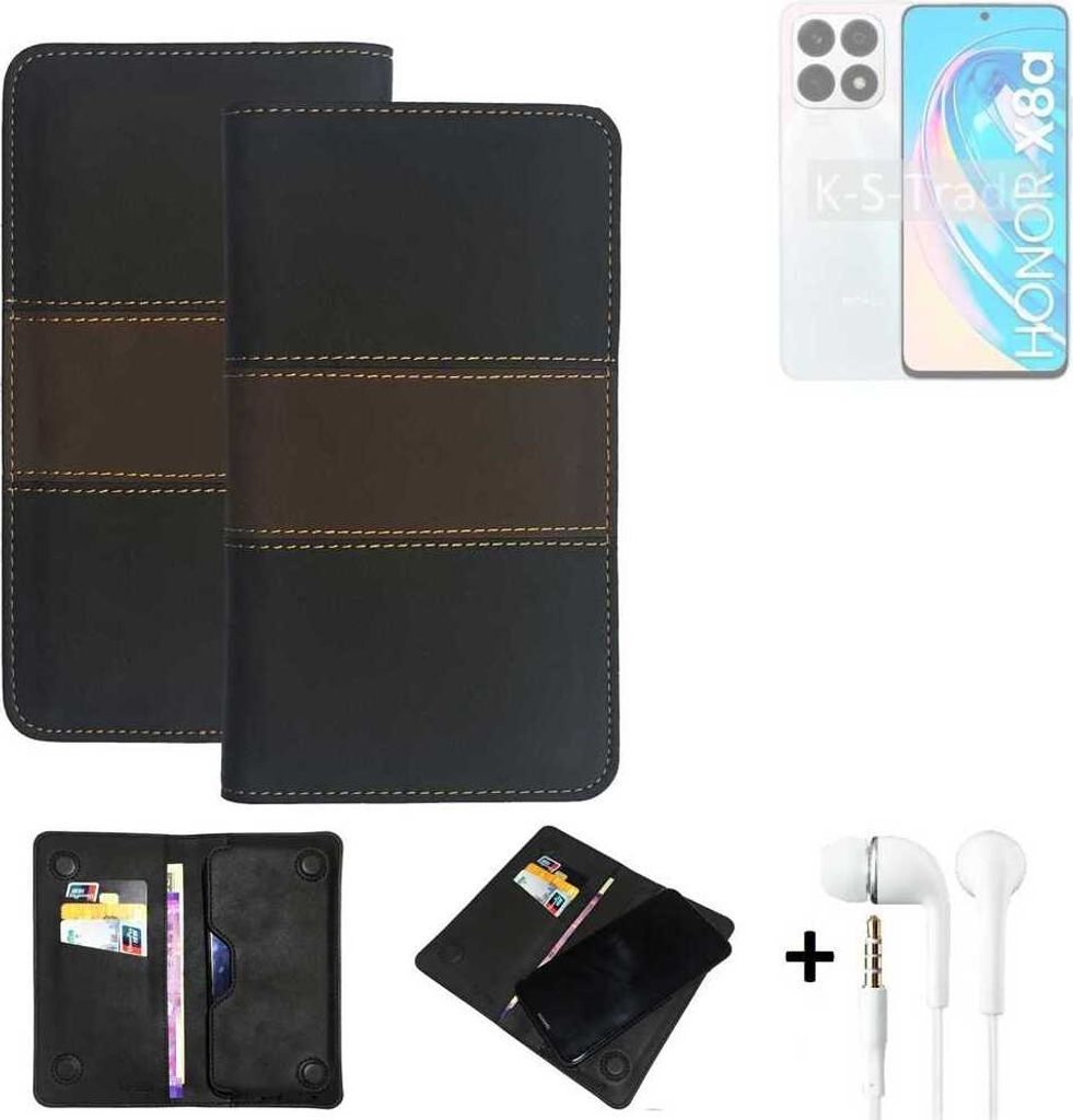 K-S-Trade Handyhülle + Kopfhörer kompatibel mit Honor X8a 5G Schutzhülle Walletcase Bookstyle Tasche Schutz Case Hülle Wallet Cover Kunstleder