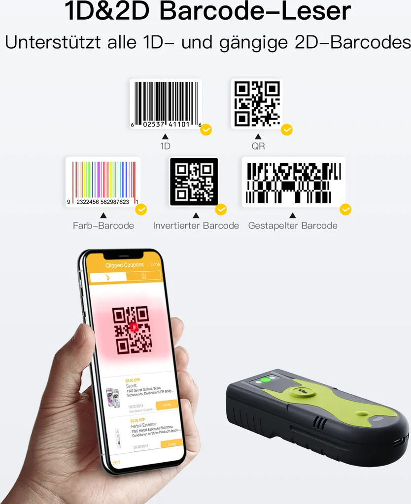 Douchette code-barres sans fil Inateck verte pour gestion de stock