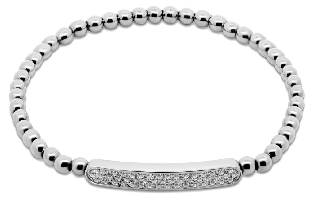 CO88 Collection – 8CB-91334 – Damenarmband aus Stahlperlen mit einem Anhänger mit Zirkoniasteinen – 4 mm – silberfarben