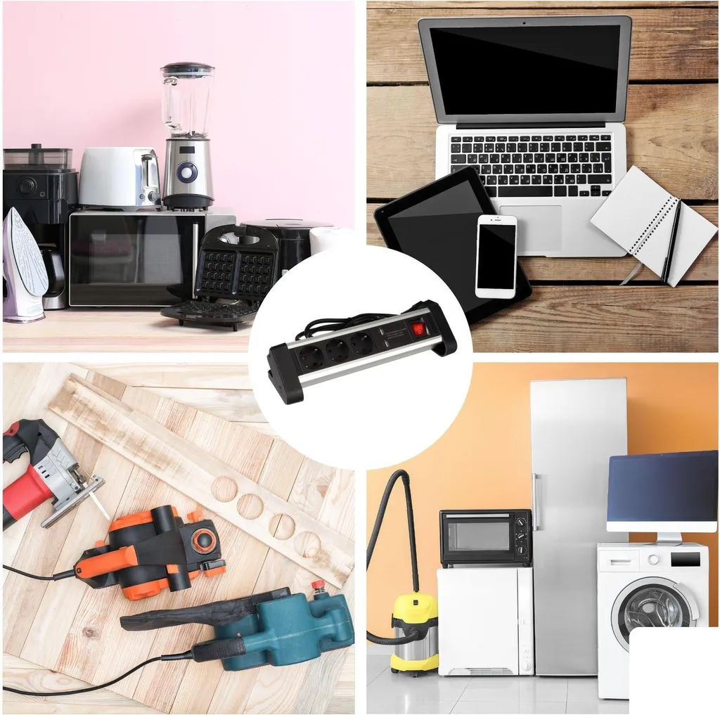Presa di corrente da tavolo con 3 prese e 2 porte di ricarica USB - 2,4 A - Schuko - 3