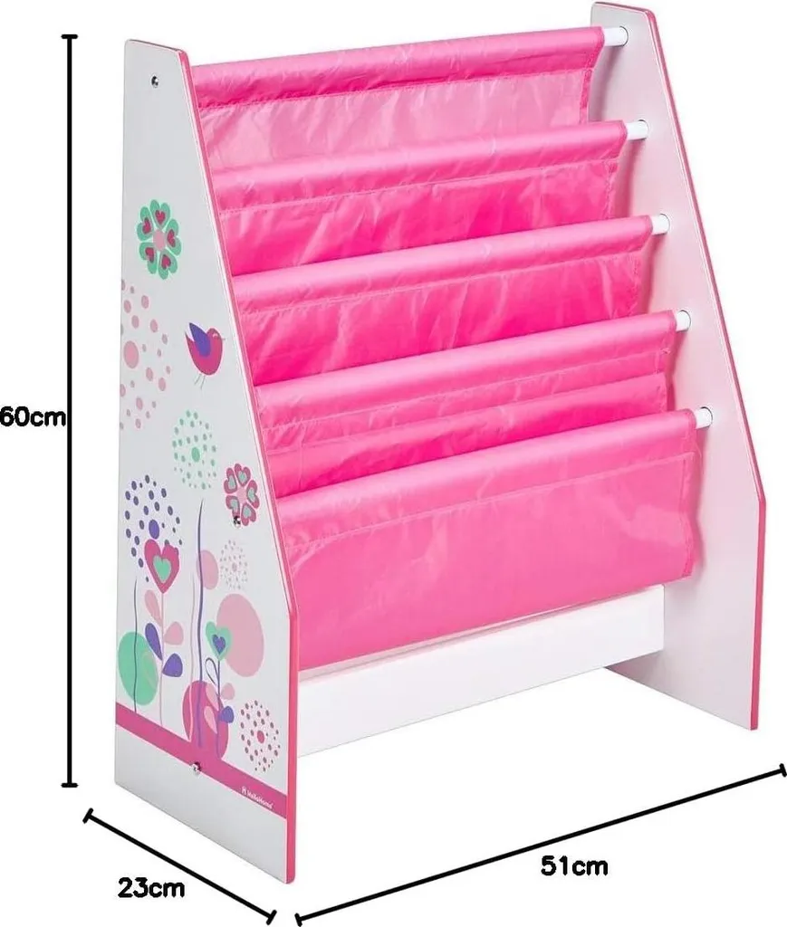 Bibliothèque rose en bois Fleurs et papillons - Format compact 60cm