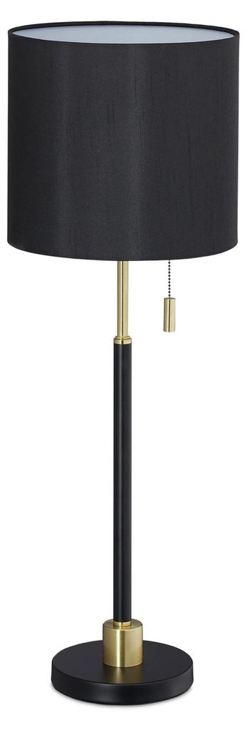 Relaxdays Tischlampe mit Zugschalter, elegante Nachttischlampe mit Stoffschirm, E27 Fassung, HD 69 x 24 cm, schwarz-gold