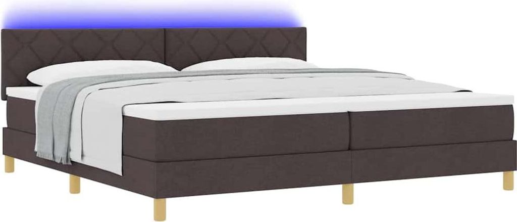 LED Boxspringbett mit Matratze Dunkelbraun 200 x 200 cm Stoff