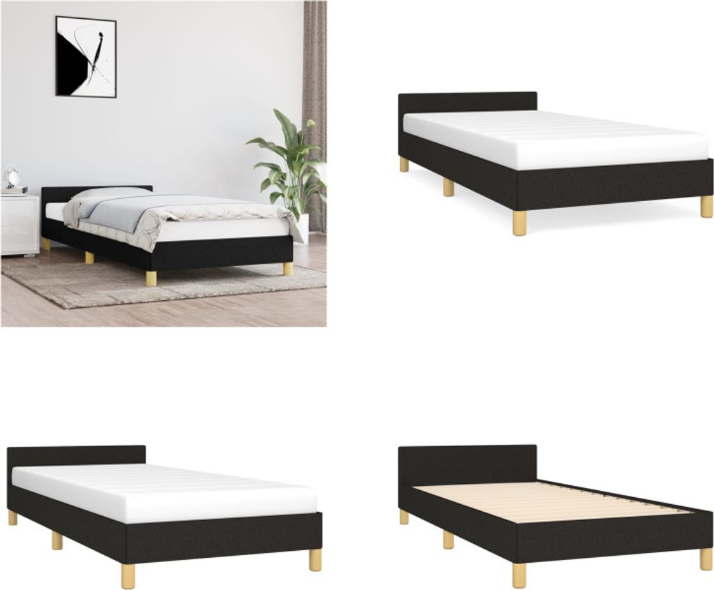 vidaXL Bettgestell mit Kopfteil Schwarz 90x200 cm Stoff - Bettgestell Mit Kopfteil - Bettgestelle Mit Kopfteil - Bettgestell - Bett Mit Kopfteil