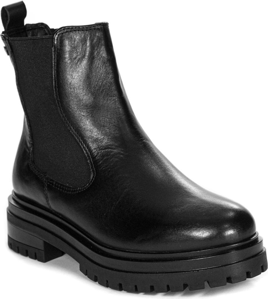 Schwarze Plateau Stiefeletten aus Naturleder mit 4 cm Absatz und seitlichen Gummieinsätzen