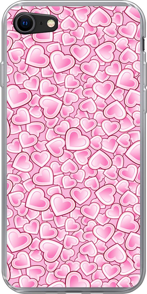 MuchoWow Handyhülle Schutzhülle Hülle für Telefoonhoesje iPhone SE 2020 Mädchen - Herzen - Rosa - Muster - Mädchen - Kind - Kinder Silikon ...