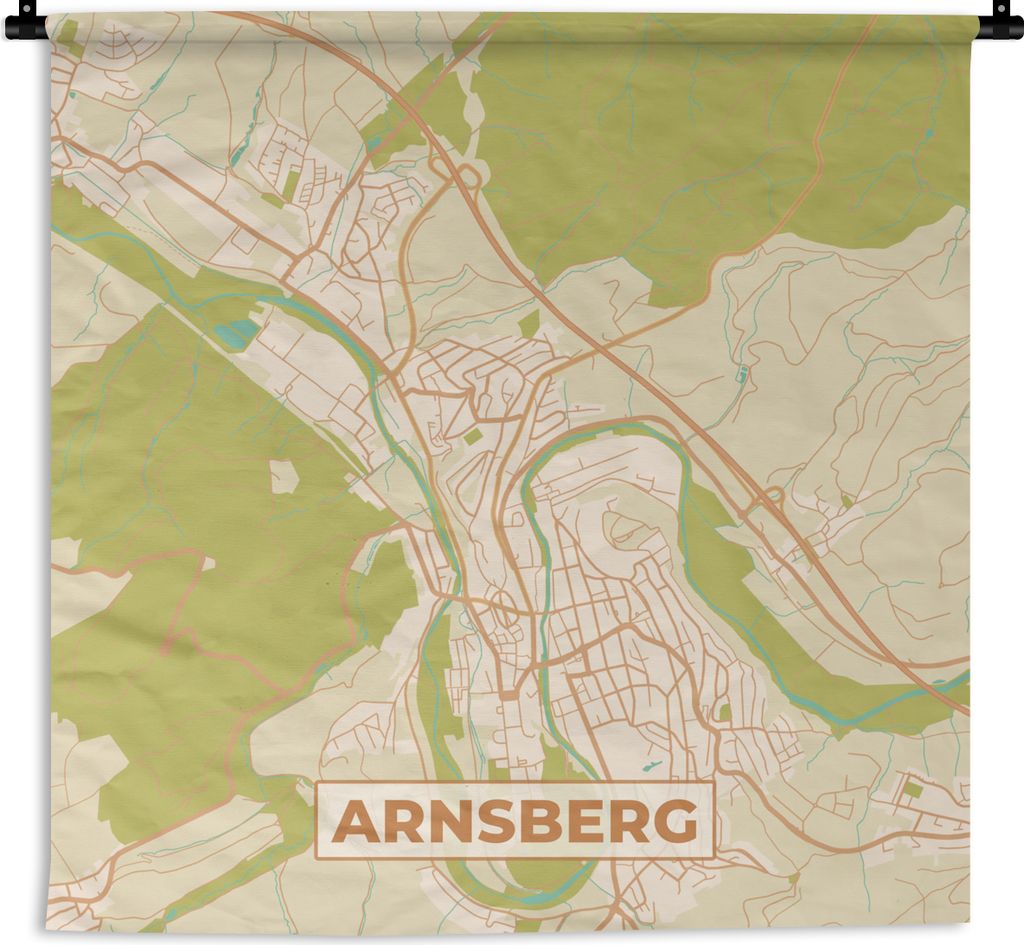 MuchoWow Wandteppich Wandbehang Karte - Arnsberg - Karte - Vintage - Stadtplan 90x90 cm Tapisserie Dekoration Wandtuch - Wandaufhänger