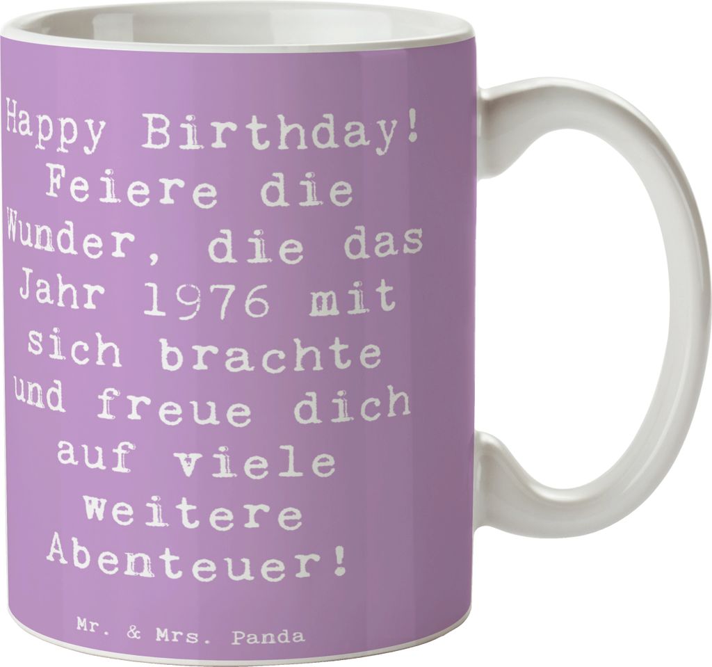 Mr. & Mrs. Panda Tasse Spruch 1976 Geburtstag - Lavendeltraum - Geschenk, Bürotasse, Alter, Trinkbecher, Herzlichen Glückwunsch, Happy Birthday, ...