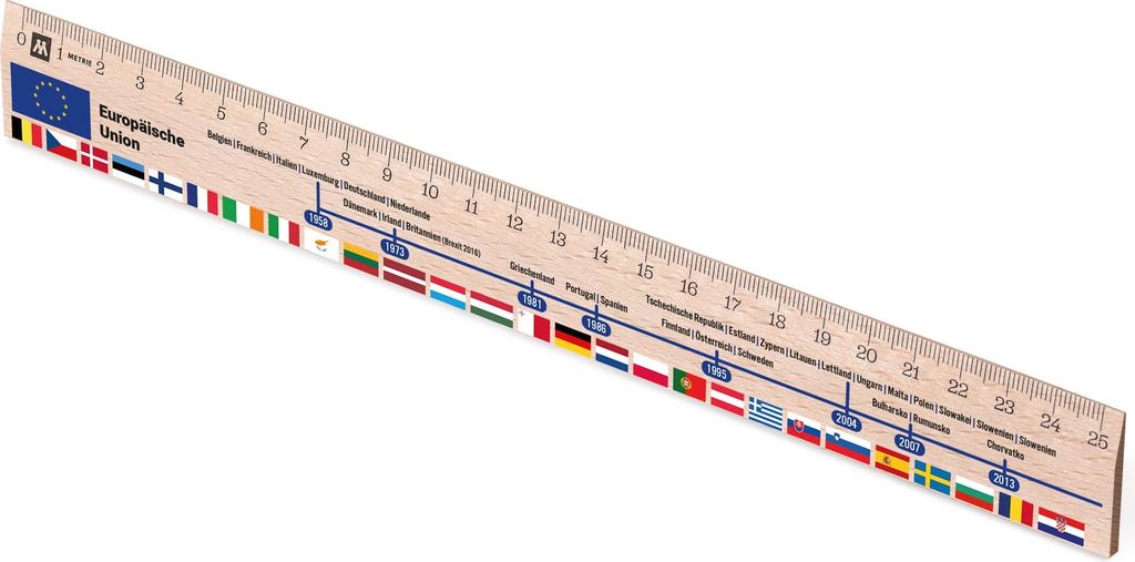 Metrie, Didakt-M07 Holzlineal, bedrucktes EU-Länder, 25 cm