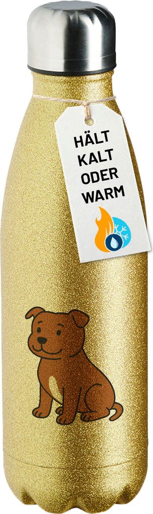 Huuraa Trinkflasche Staffordshire Bullterrier Comic Staffi 500ml Gold Edelstahl Wasserflasche Trinkflasche Geschenkidee