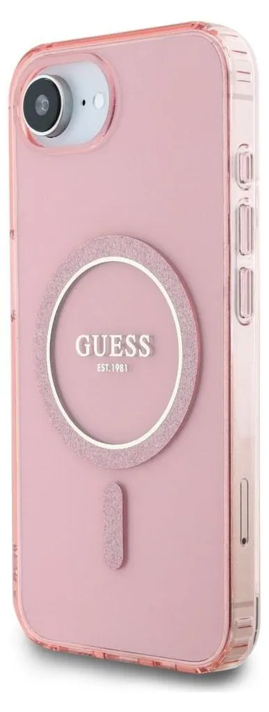 Guess IML Glitter Circle Rosa iPhone 16e - Custodia MagSafe Pratica