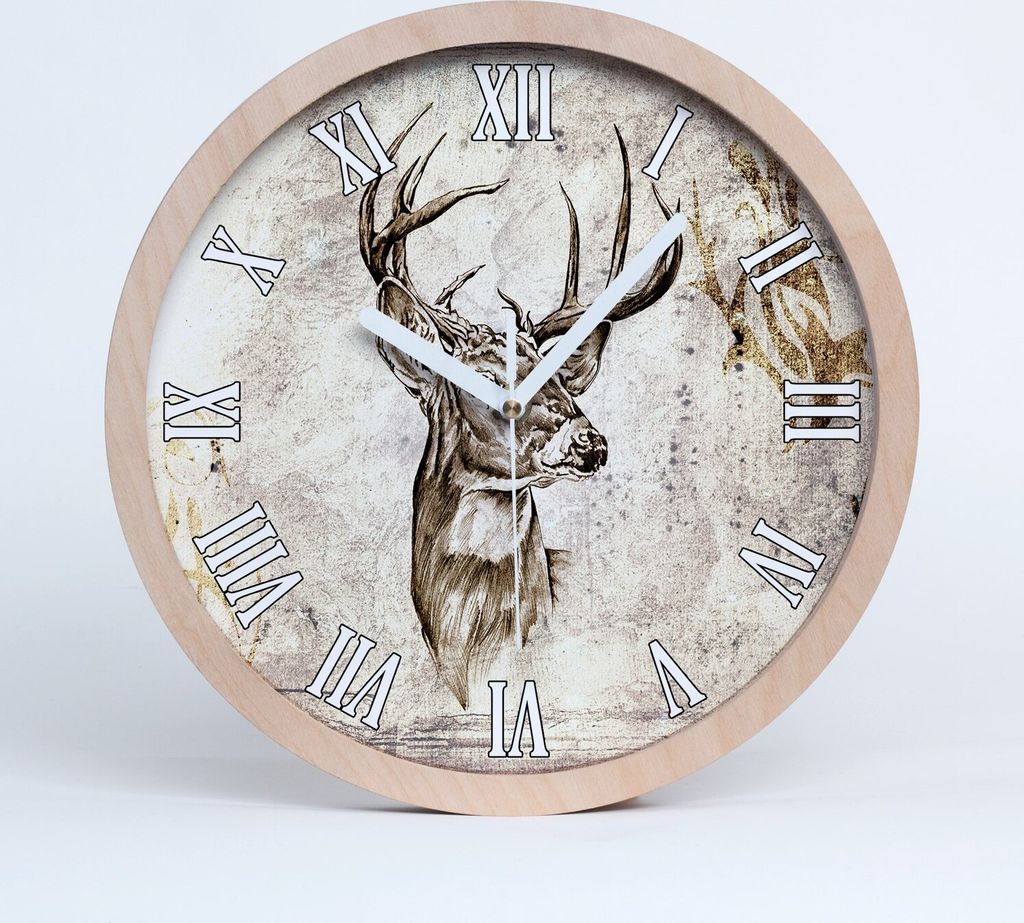 Holzuhr 20fi cm wanduhr - weiße Spitzen - Hirsch