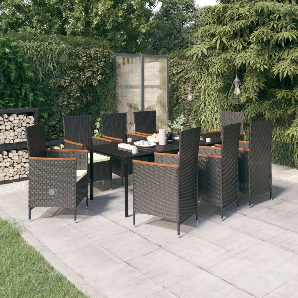 The Living Store 9-tlg. Garten-Essgruppe mit Kissen Schwarz