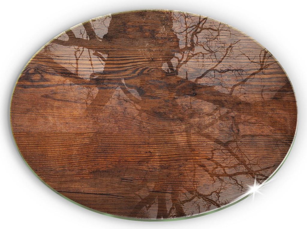 Grabkerze Untersetzer Glastafel Gummifüße Motiv - 30 cm - Dunkles Holzbrett