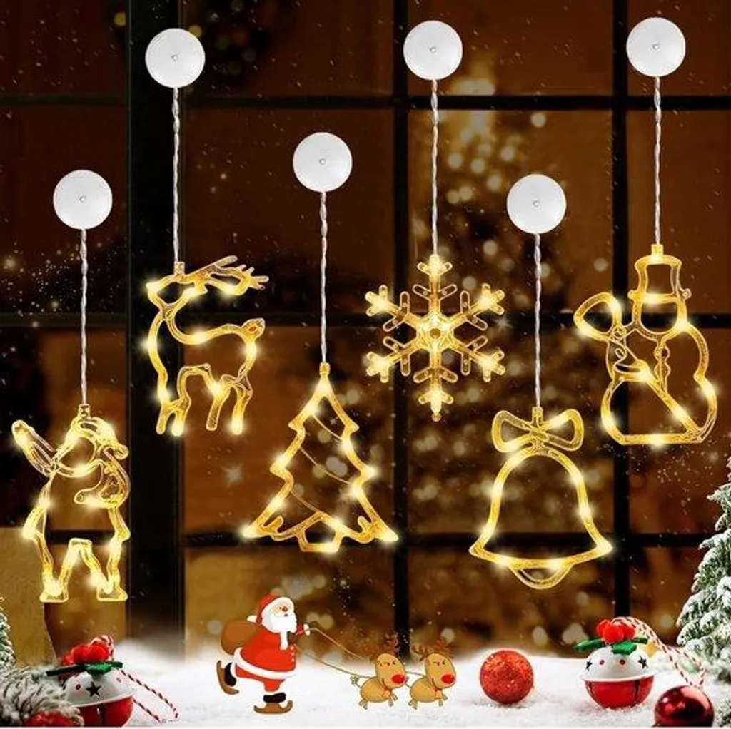 Guirlande lumineuse de Noël à LED avec ventouses blanc chaud - Lot de 6