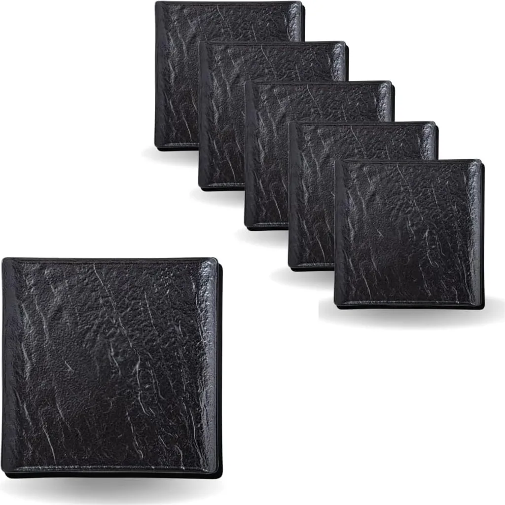 Assiette carrée noire 17 cm résistante aux rayures et taches lot de 6