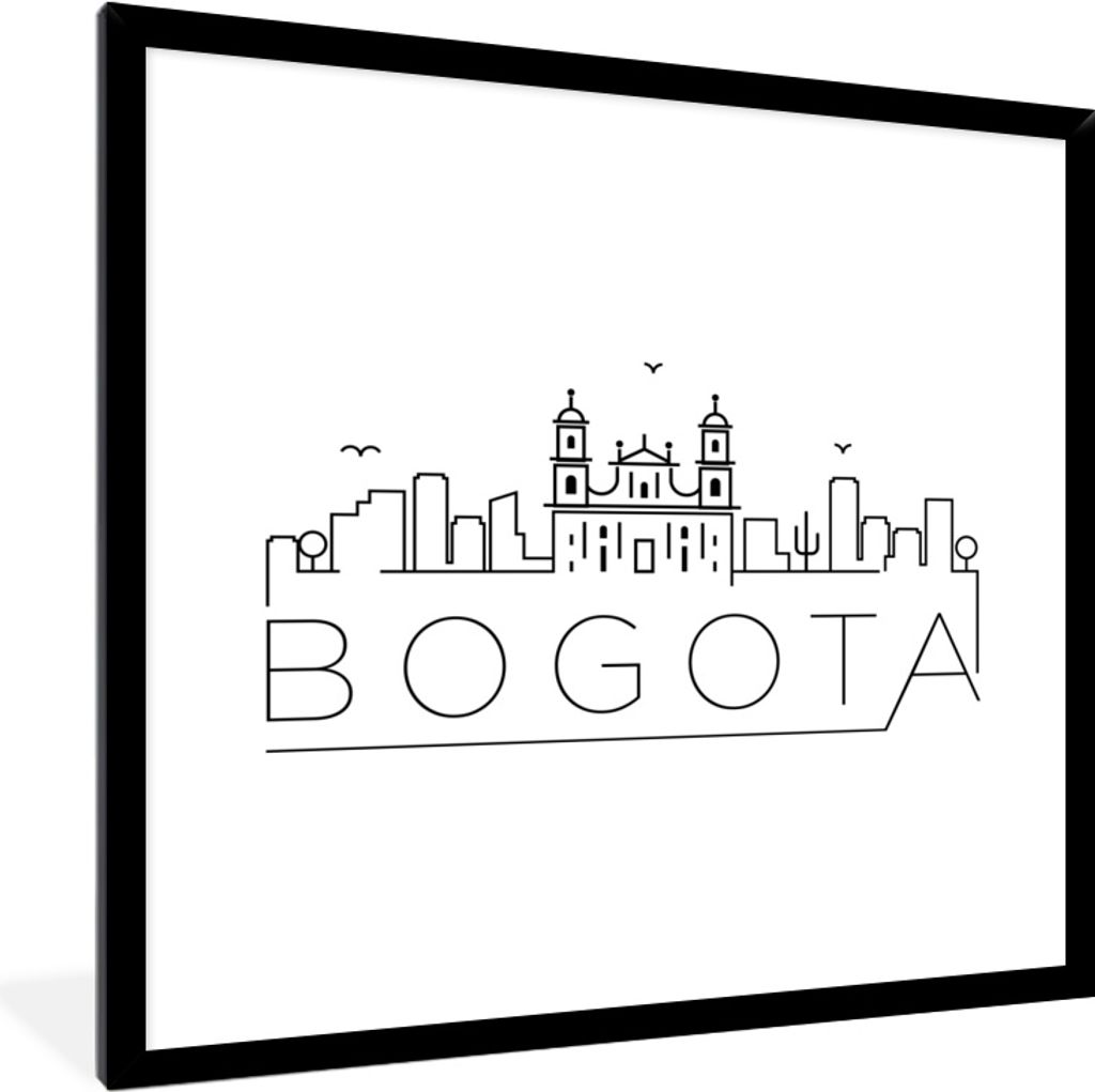 MuchoWow MuchoWow Gerahmtes Poster Skyline "Bogota" schwarz auf weiß 40x40 cm - Poster mit zchwarzem Bilderrahmen - Mit Rahmen - Wanddekoratio...