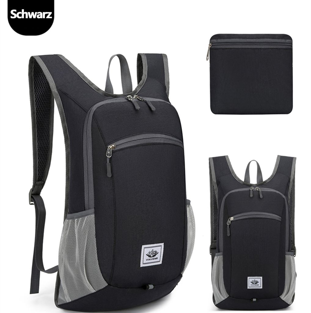 OKWISH Kleiner Rucksack Faltbarer Leichter Wanderrucksack Damen Herren Schwarz