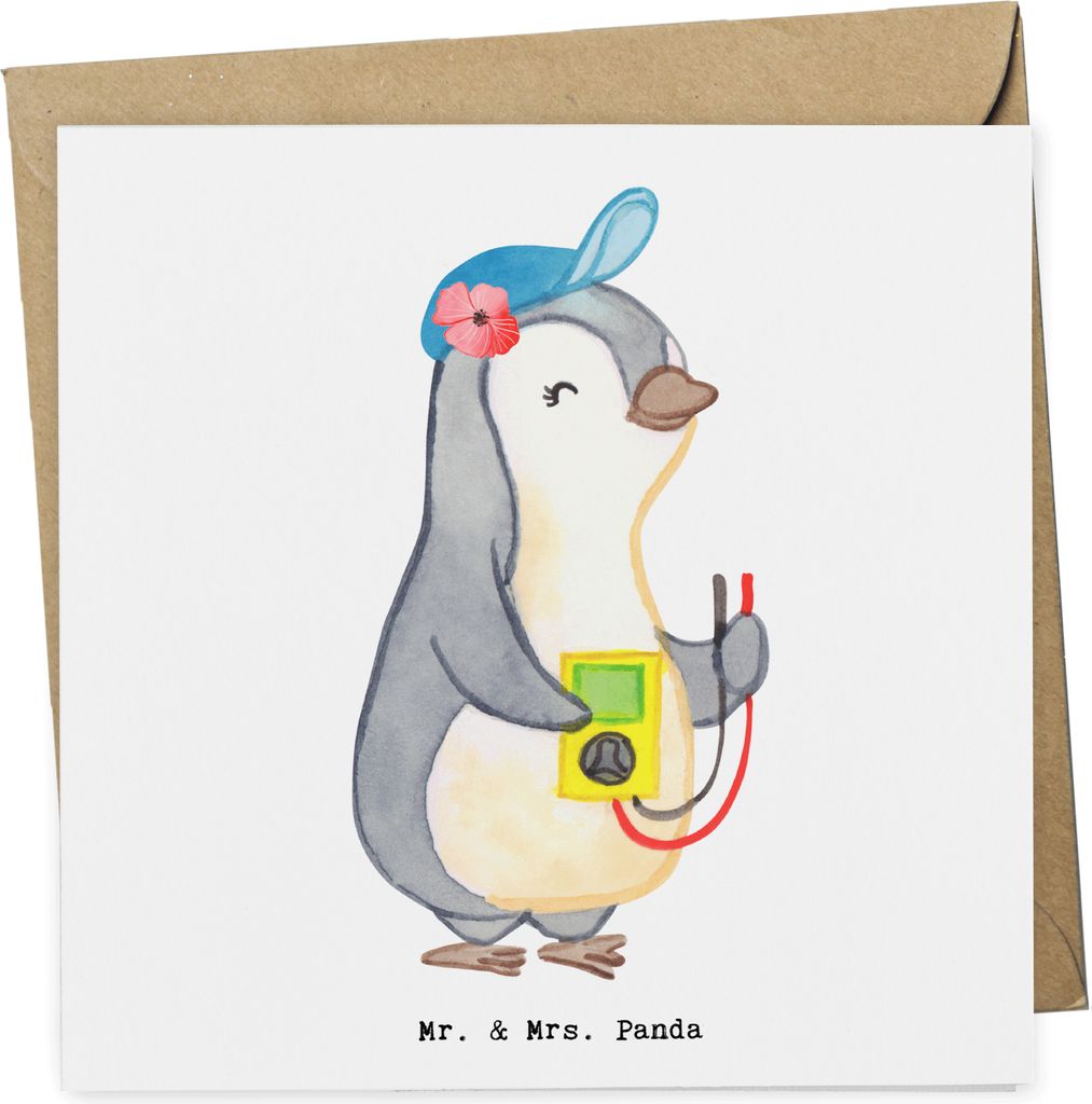 Mr. & Mrs. Panda Glückwunschkarte Elektrikerin Herz - Weiß - Geschenk, Ausbildung, faltkarte, doppelkarte, Gesellenprüfung, anlasskarte, Drahtzi...