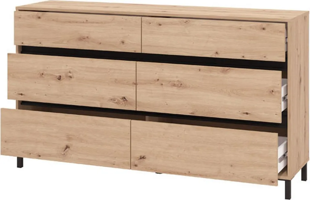 Commode de Rangement 3 Tiroirs 157cm Chêne Nœuds au Style Scandinave