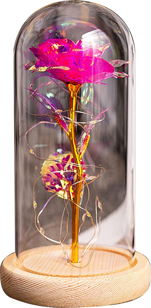 Ewige künstliche Blume mit Glasabdeckung romantische LED -Lichter Hausdekoration zum Valentinstag-Rosa