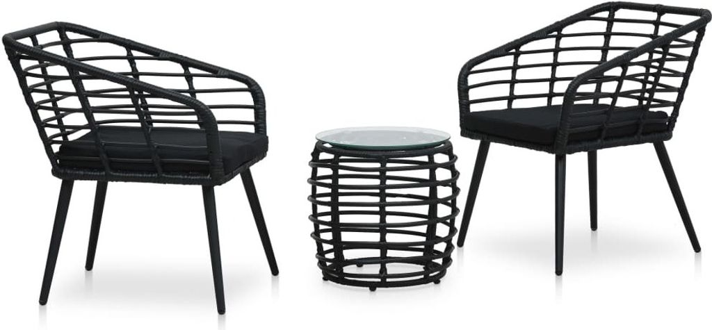 The Living Store 3-tlg. Bistro-Set Poly Rattan Schwarz
