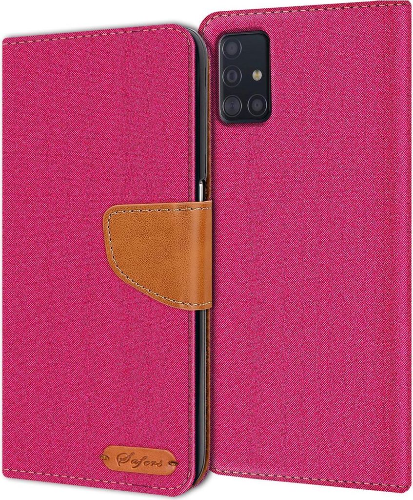 Conie Jeans Style Klapp Tasche für Samsung Galaxy A51 Kartenfach Hülle Rundumschutz in Pink