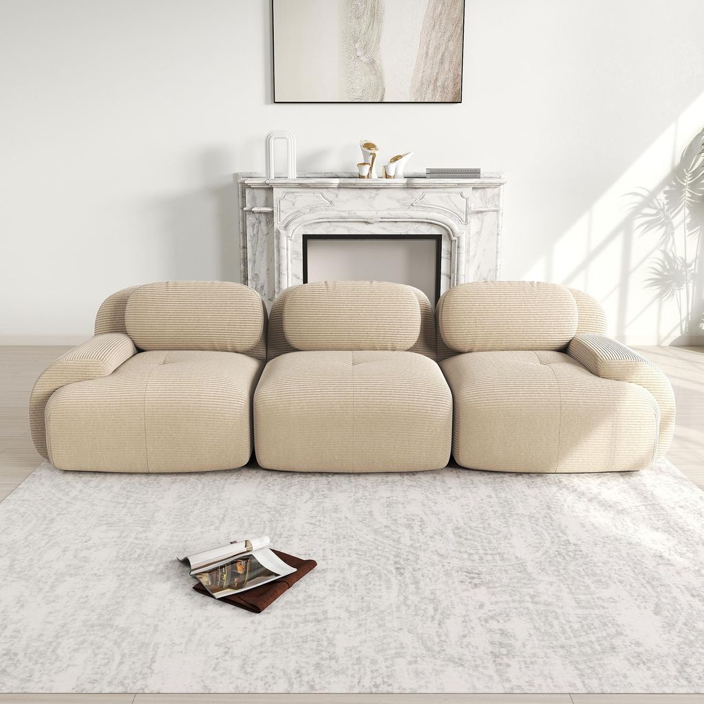 3-Sitzer-Sofa aus Premium-Cordstoff, modular kombinierbar, rutschfest, ohne Montage, ergonomische Armlehnen und hochelastische Polsterung für Wohn...