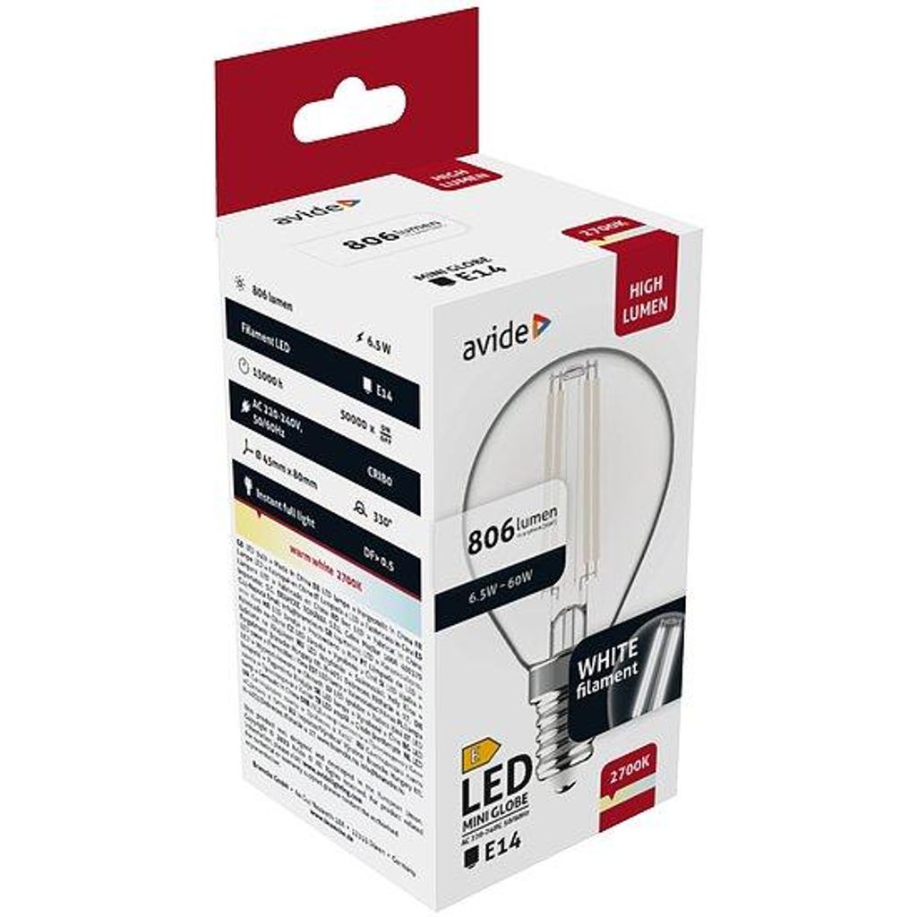Avide LED Weiß Filament Mini Globe 6.5W E14 WW 2700K