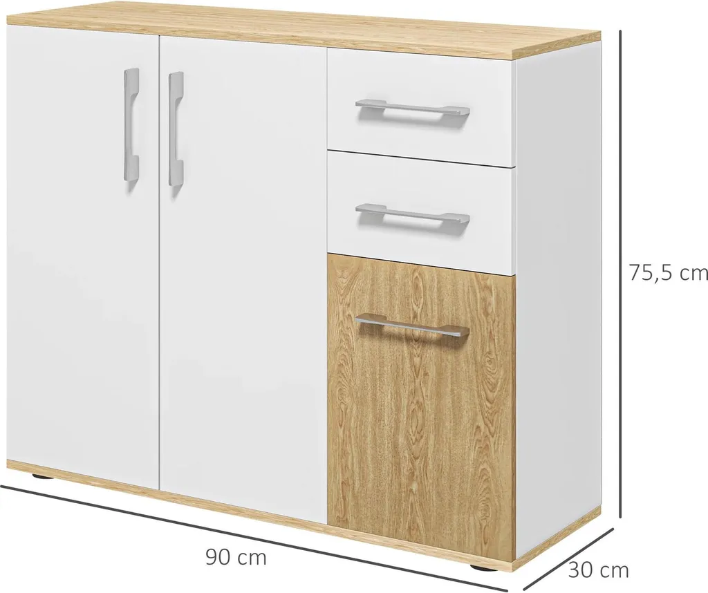 Buffet commode blanc 90x30x75,5 cm - Armoire de salon à 2 tiroirs MOD1 - 3