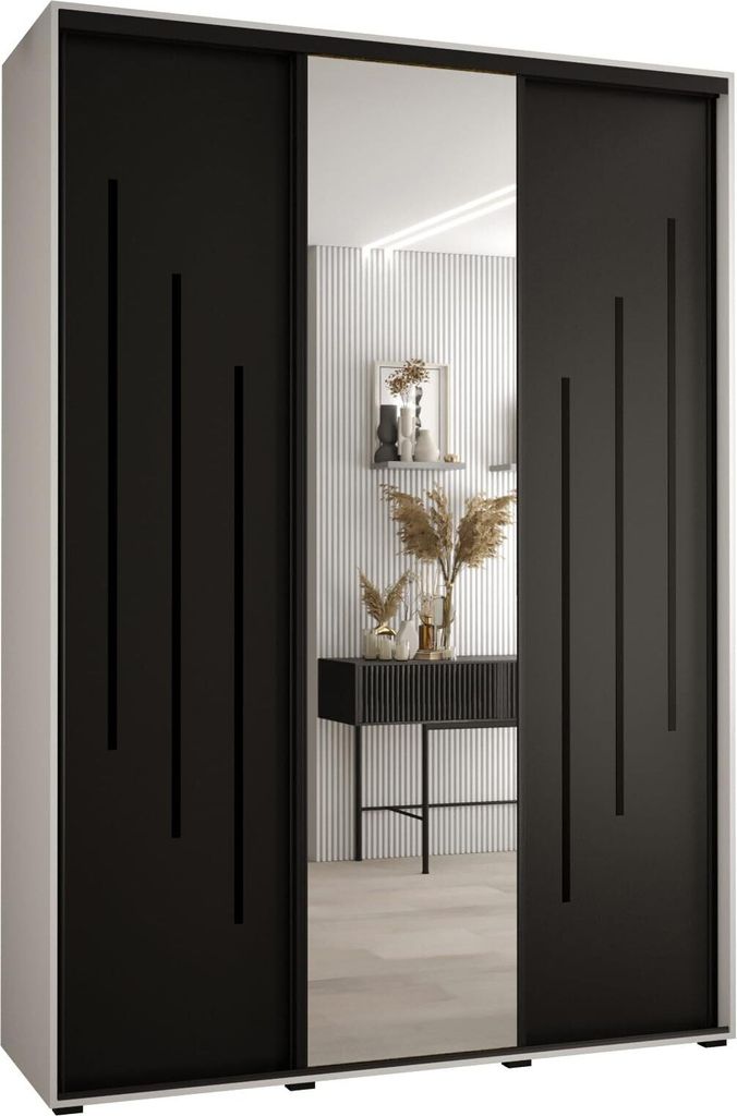 MEBLE KRYSPOL Davos 9 Schrank, drei Türen - 235,2x180x45 cm - Weiß Schwarz Schwarz