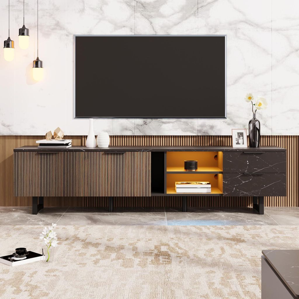 MODFU TV-Schrank Lowboard mit schwarzer Marmoroptik für Produktbild 