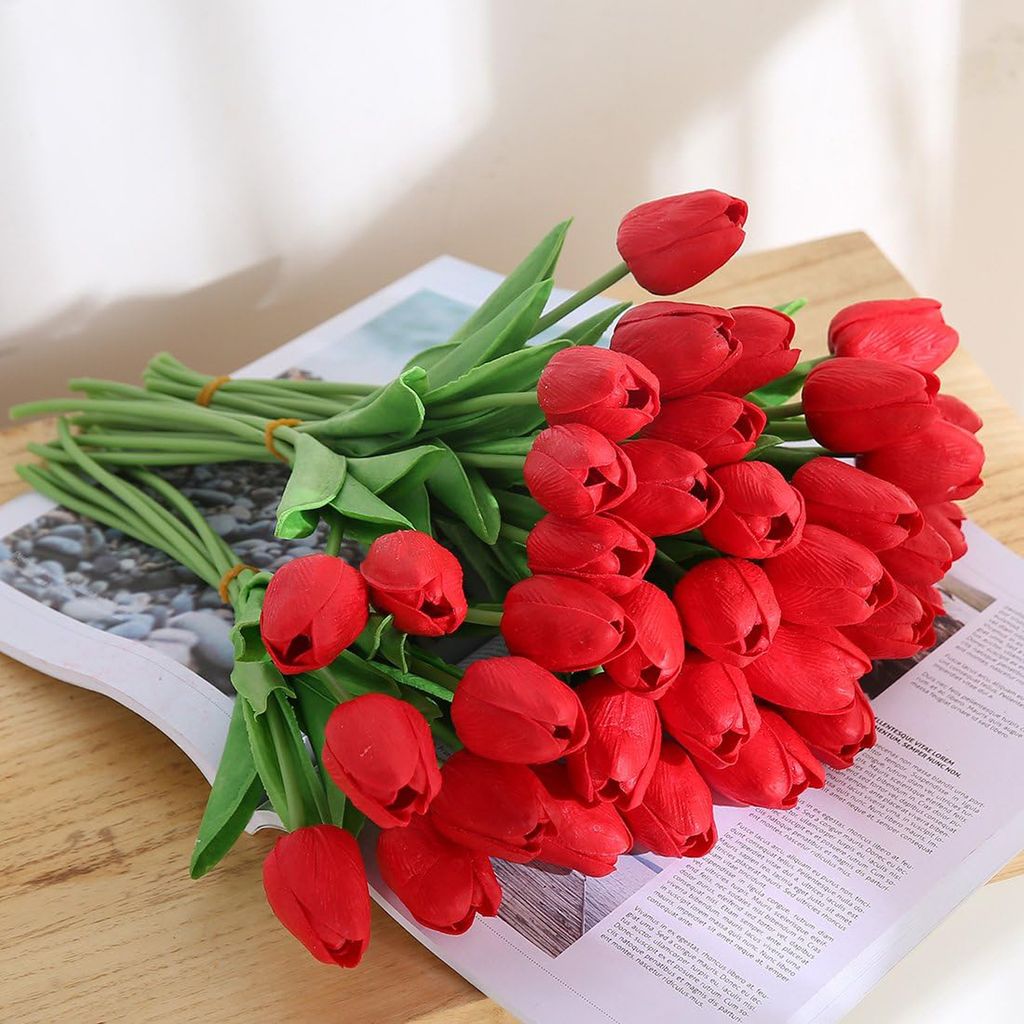 Rote OKWISH Knstliche Tulpen Blumenstrau