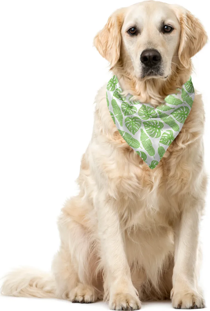 ABAKUHAUS Bandana per animali domestici Aloha, Hawaii Jungle Leaves Arcadia, 55x55 cm, verde lime e bianco