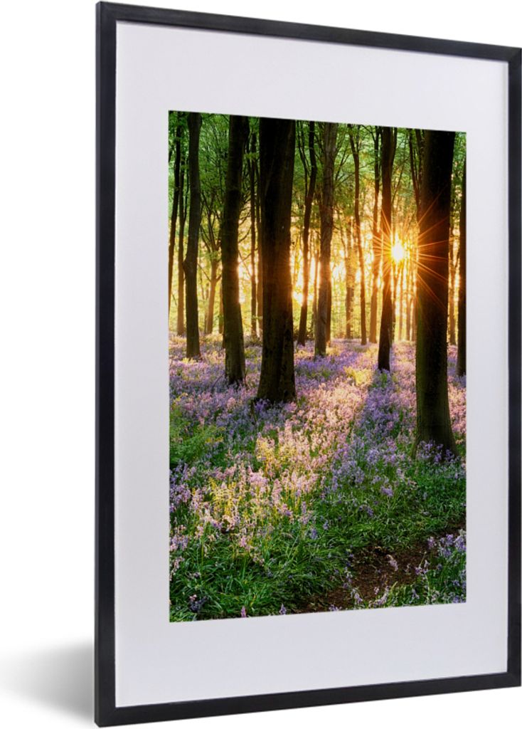 MuchoWow Gerahmtes Poster Wald - Blumen - Lavendel - Sonne - Lila - Natur 40x60 cm - Poster mit Schwarzem Bilderrahmen Wandposter Rahmen Foto Bil...