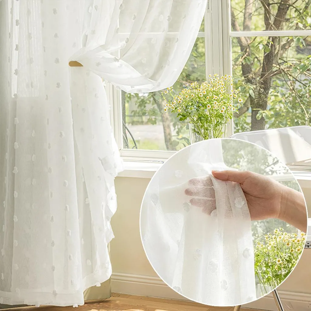 Offerta Set 2 Tende Voile Bianco con Pompon 140x274 - Boho Style