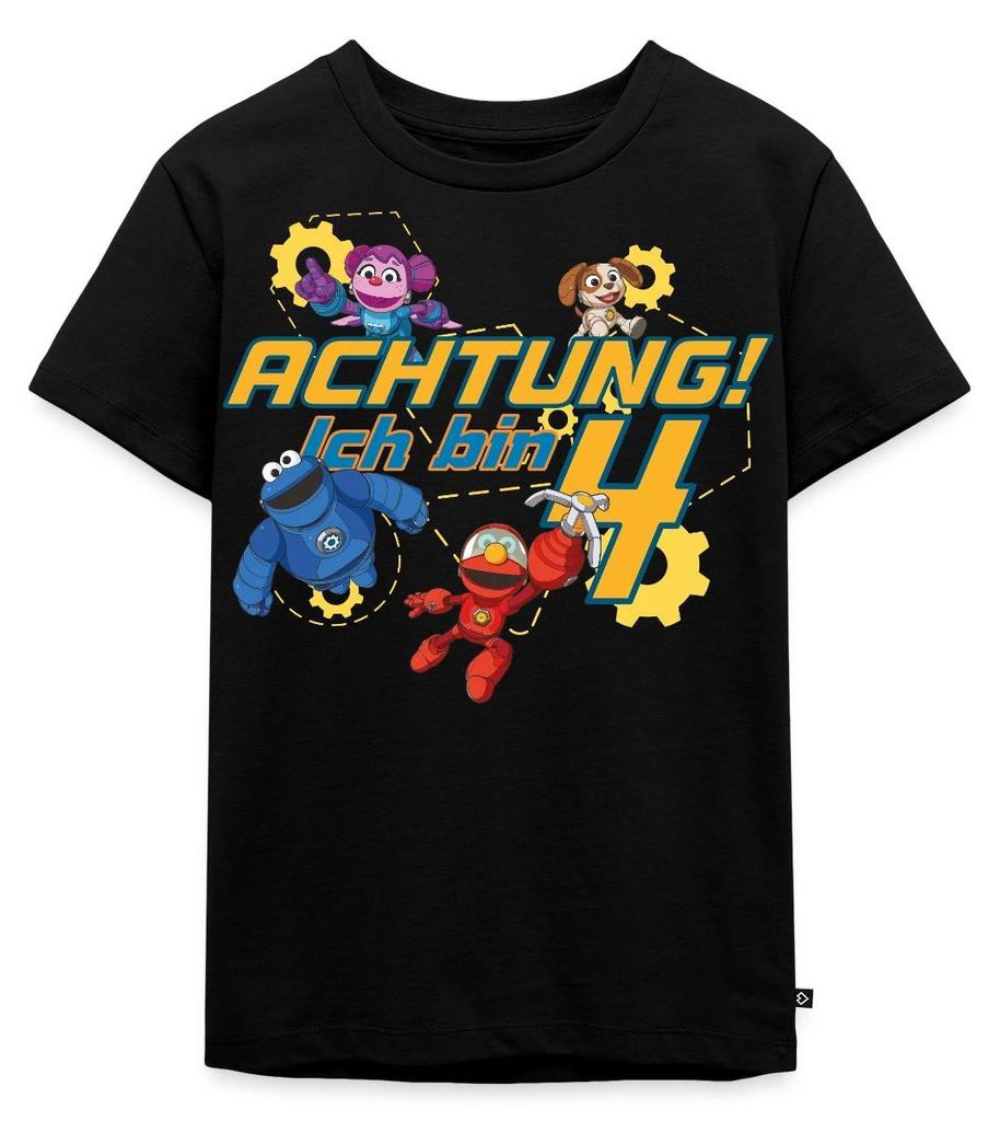 Spreadshirt Mecha Builders Kinderhelden Team Achtung Ich Bin 4 Kinder Premium T-Shirt, 110/116 (4 Jahre), Schwarz