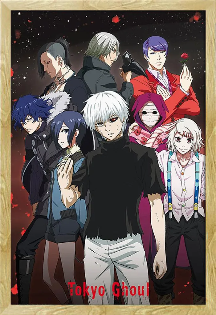 Tokyo Ghoul - Poster - Gruppo + cornice rimovibile, Shinsuke® Maxi MDF faggio, vetro acrilico