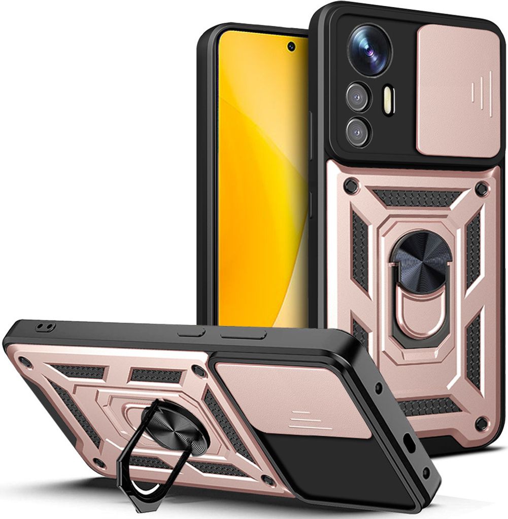 Xiaomi 12 Lite Hülle mit Ring Ständer Halter Dia Kameraschutz TPU PC Schutzhülle für Xiaomi 12 Lite Roségold