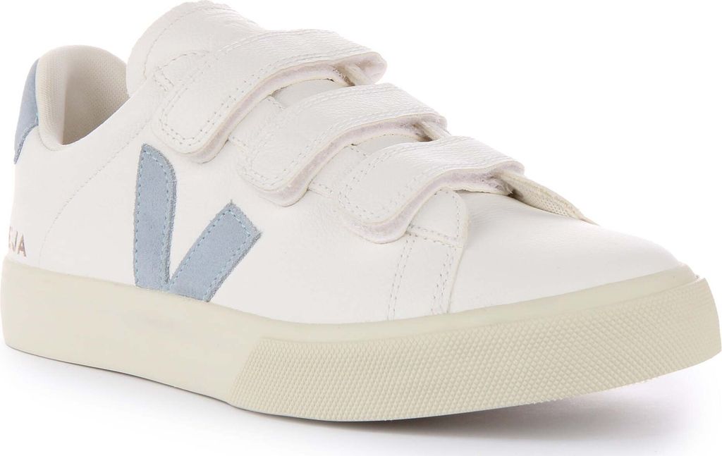Veja Recife Frauen Chromefree Leder Drei Riemen Turnschuhe Weiß Blau – 3 Großbritannien - 36 EU - 5 US / Weiß Blau