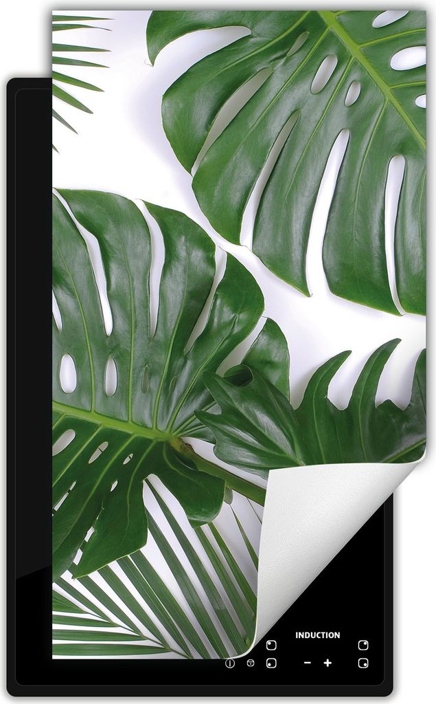 DarHaus Herdabdeckplatte 1 teilig 30x52 cm Anti Rutsch Matte Aufrollbar, grün - Monstera