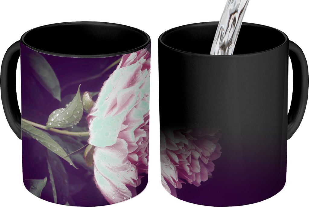 MuchoWow Zauber Tasse Zaubertasse Magic Pfingstrose mit Tautropfen 350 ml Farbwechsel Becher Geschenk Geschenkidee - Magic-Tasse - Fototasse - Ke...
