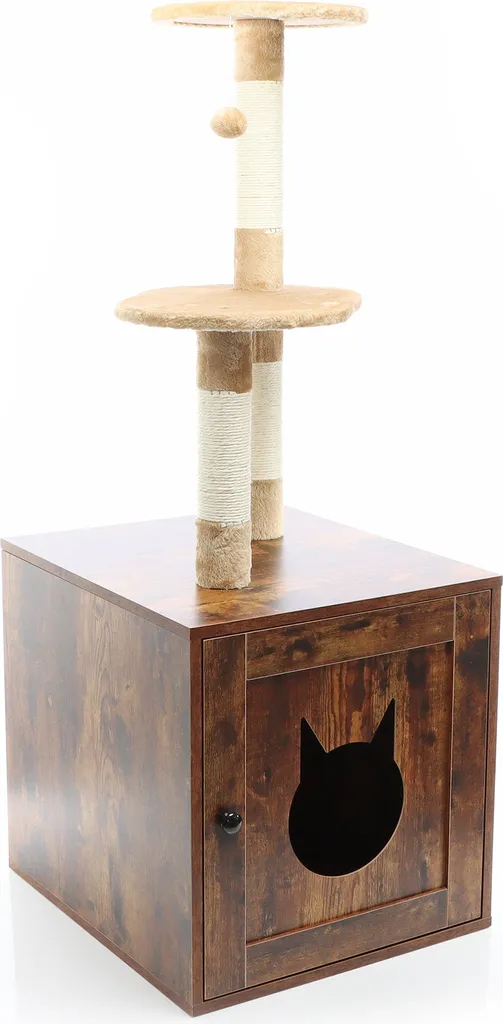 Fudajo Arbre à Chat Design en Bois Vintage avec Boîte de Couchage Brun