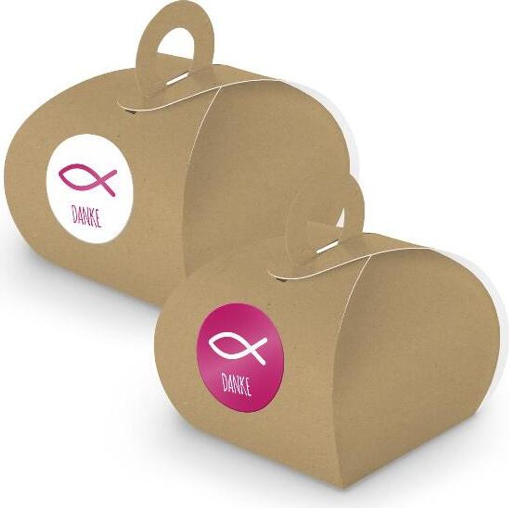 SET Fisch DANKE (Motiv34) 24x Geschenkschachtel mit Griff braun + Sticker