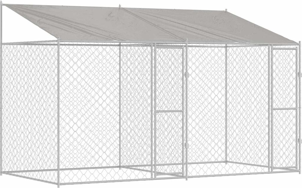 Hundekäfig mit Dach Silber 400 x 200 x 256 cm Stahl und PE