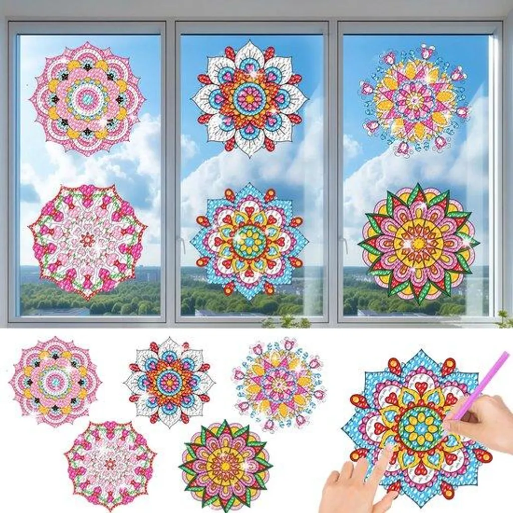 Suncatcher DIY enfant motif diamant amande avec paillettes - 6 unités