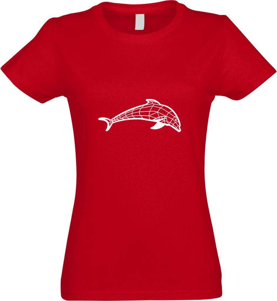 Kiwistar - T-Shirt tailliert - Damen - rot - Polygon Delfin Figur Tier Art - mit Motiv Bedruckt - Funshirt Design - Sport - Freizeit - Damen - L