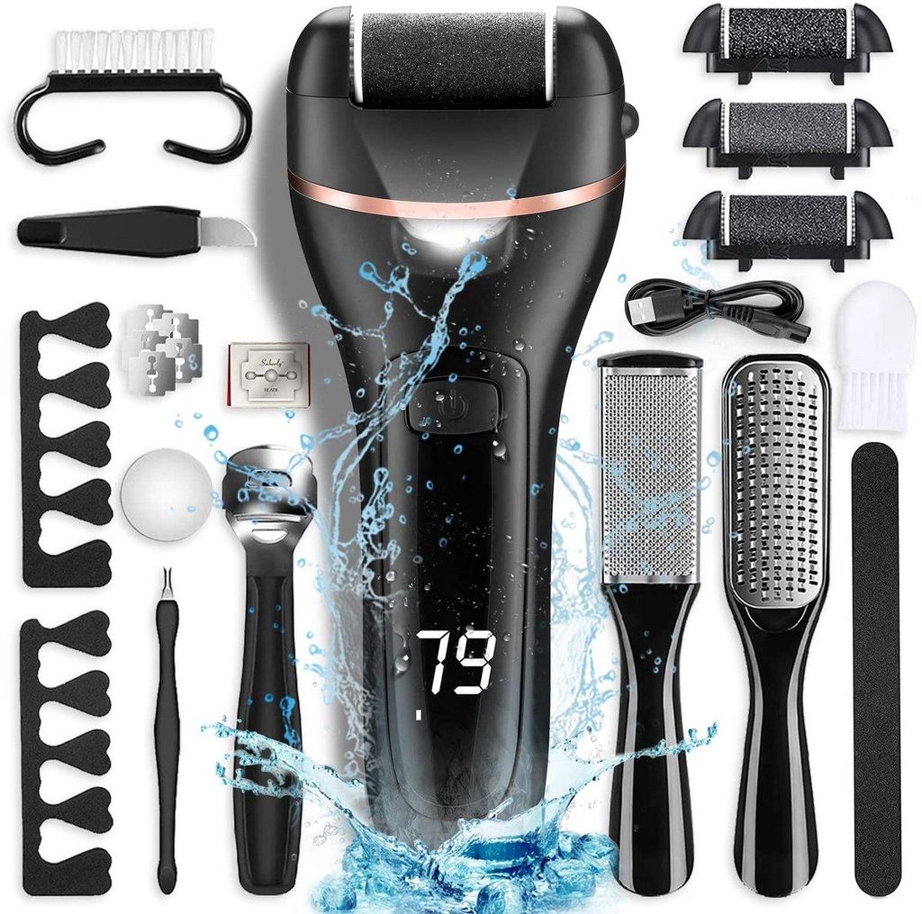Professionelles Pediküre-Set – Elektrische Hornhautentferner 21-in-1 – 3 Rollen für alle Hauttypen – Wasserfest & Wiederaufladbar – Für ...
