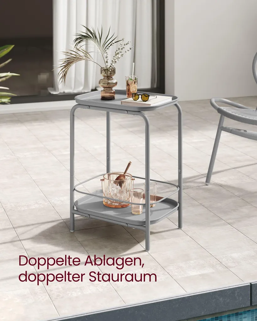 Rangement compact : table d'appoint gris tourterelle 2 plateaux spacieux