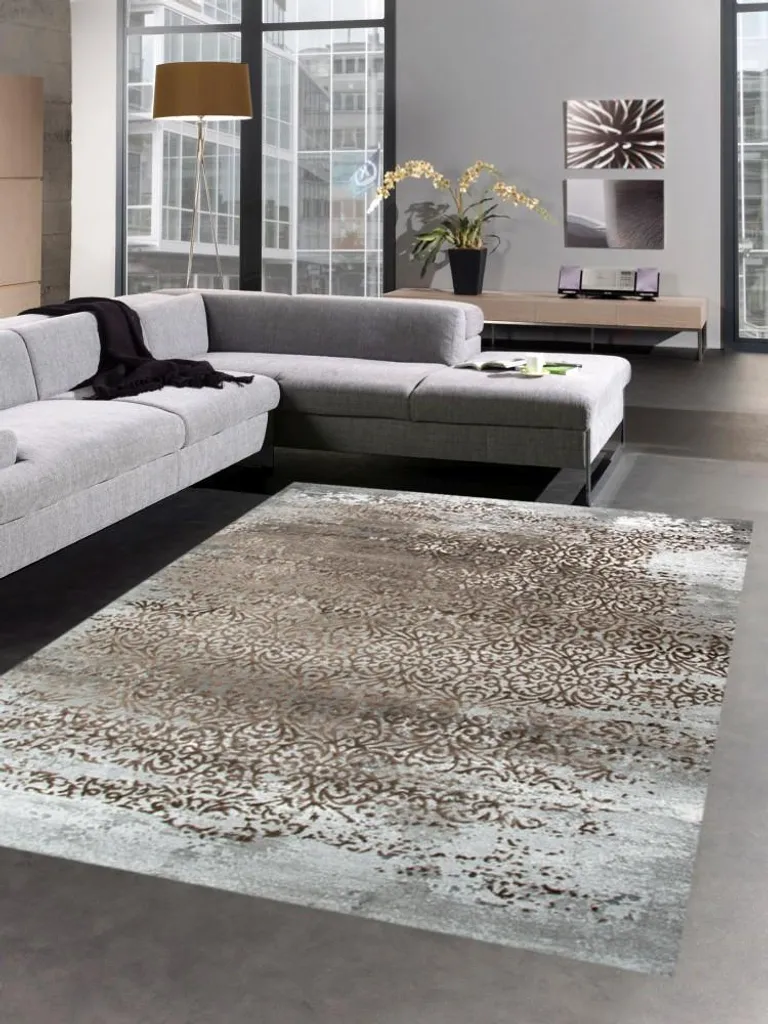 Grand tapis décoratif vintage marron pour salon et chambre 120x170